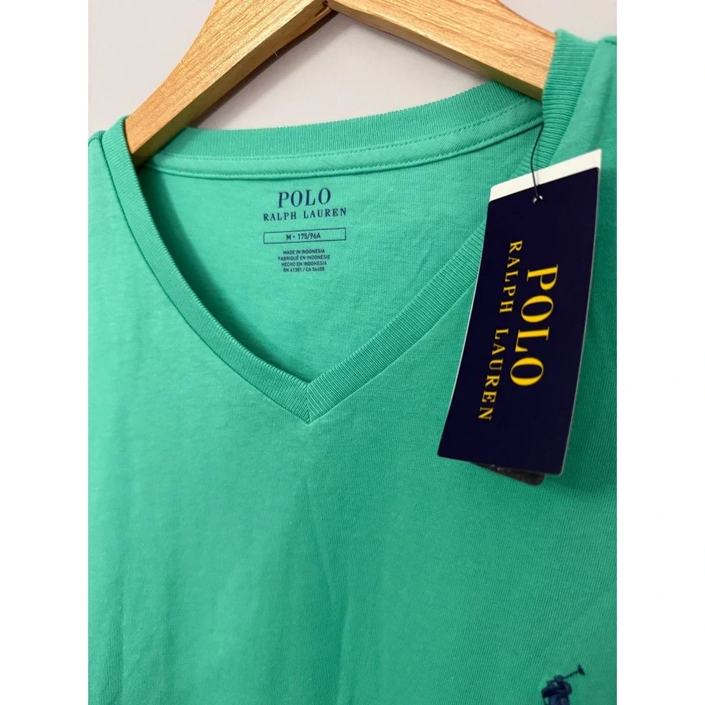 Polo Ralph Lauren V-Neck T-Shirt Men's Size Medium Short‎ Sleeve Cotton Green